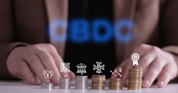 Conceito Moeda Digital Banco Central Cbdc Mão Empresário Com Uma — Vídeo de Stock