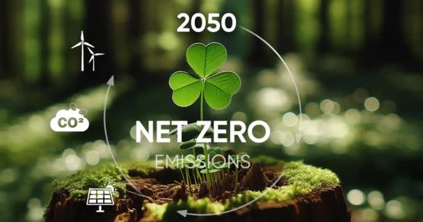 Conceito Emissões Líquidas Nulas 2050 Objetivo Conceito Emissões Neutras Líquidas — Vídeo de Stock