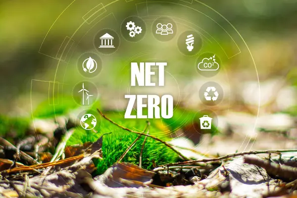 Zero Netto Concetto Carbon Neutral Obiettivo Netto Zero Emissioni Gas Foto Stock