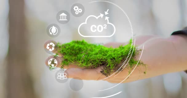 Reduzieren Sie Co2 Emissionskonzept Der Hand Für Umwelt Globale Erwärmung — Stockvideo