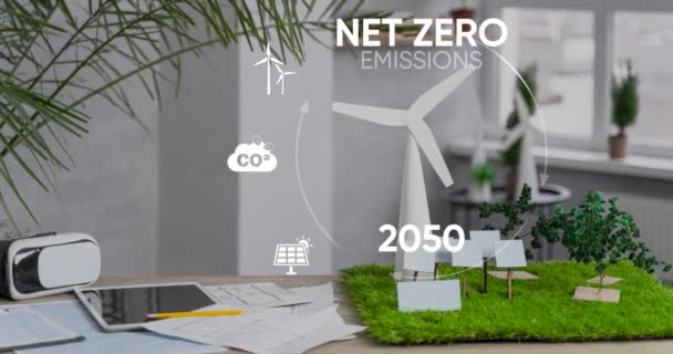 Koncepcja Zerowej Emisji Netto Koncepcja Zielonej Energii Pomaga Zmniejszyć Globalne — Wideo stockowe