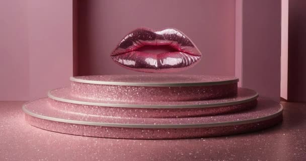 Gros Plan Sur Les Lèvres Roses Latex Une Femme Avec — Video