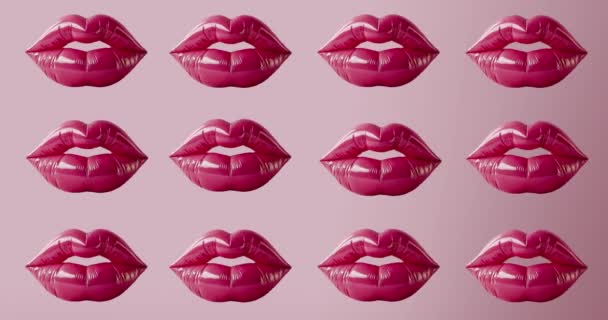분홍색 배경에 라텍스 입술의 메이크업과 광택은 Detail 영상에서 섹시하고 매력적입니다 — 비디오