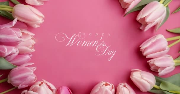 Ευτυχισμένη Ημέρα Του Αγίου Βαλεντίνου Όμορφες Τουλίπες Ροζ Φόντο Συγχαρητήρια — Αρχείο Βίντεο