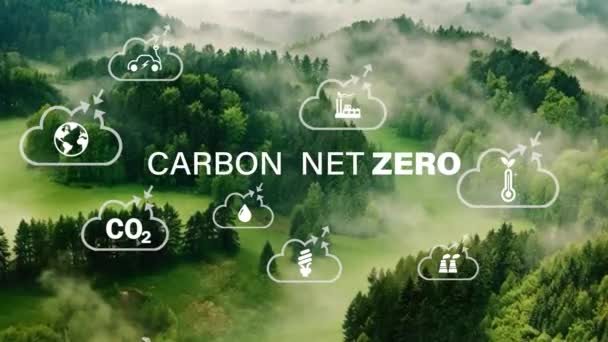 Nulový Koncept Uhlíkově Neutrální Koncept Cíl Čistých Nulových Emisí Skleníkových — Stock video