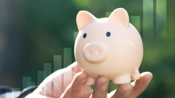 Finanzierungs Und Geschäftskonzept Konzept Der Ersparnisse Und Investitionen Sparschwein Nahaufnahme — Stockvideo