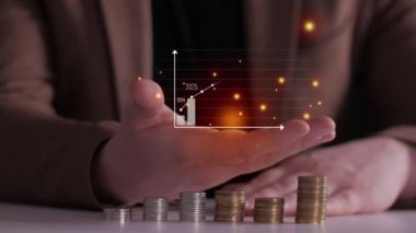 Finans ve iş konsepti. Yatırım grafiği ve sıra sıra para artışı. Yatırım ve mali yönetim kavramı. Uzun vadeli finans stratejisi 2050 iş ve finans konsepti. Animasyon büyüme grafiği 2050