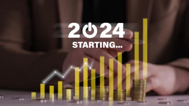 Начиная Нового Года Амбиций 2024 Года Планирование Переломная Стратегия 2024 — стоковое видео