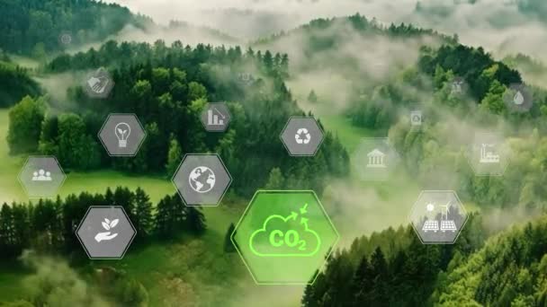 Co2 Reduce Net Чисте Нульове Випромінювання 2050 Концепція Вуглецевої Нейтралі — стокове відео