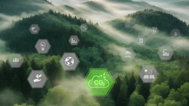 Co2 Reduce Net Чисте Нульове Випромінювання 2050 Концепція Вуглецевої Нейтралі — стокове відео