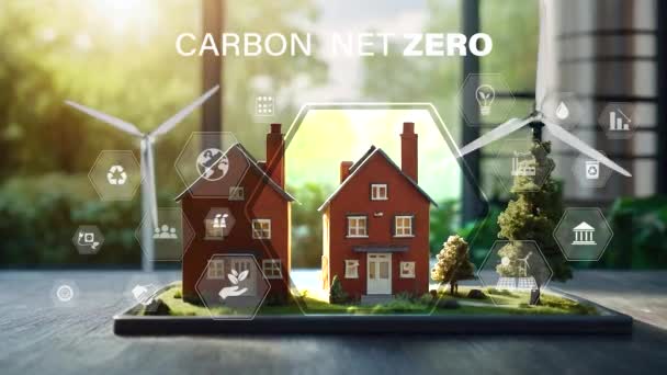 零净概念 零净排放 用绿色能源技术设计的未来城市模型 每户人家旁边都有内部发电厂 4K公司视频 — 图库视频影像