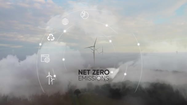 純ゼロコンセプト 外部エネルギー グリーンエネルギー ウィンドタービン再生可能エネルギー クリーンで再生可能なエネルギーで生産 電力を生成するための風力発電所のビュー 4Kビデオ — ストック動画