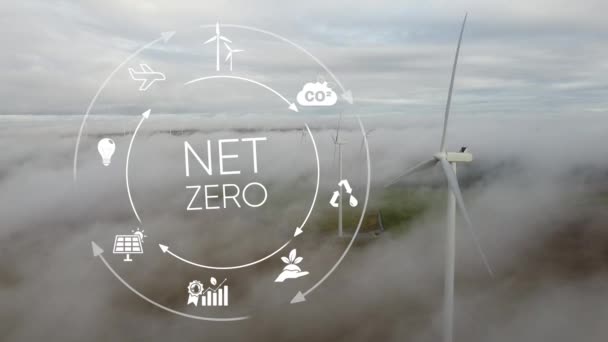 Čistá Nulová Koncepce Alternativní Energie Zelená Energie Větrné Turbíny Obnovitelné — Stock video