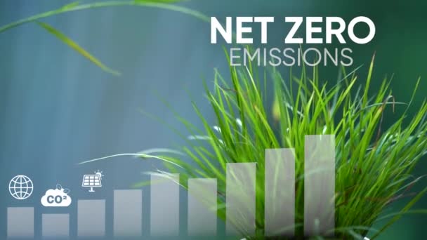 ネットゼロ 2050 カーボンニュートラル概念 ゼロの温室効果ガス排出目標 気候中立的な長期戦略 純ゼロアイコンで成長チャート 有毒なグリースなし — ストック動画