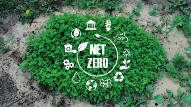 ネットゼロ 2050 カーボンニュートラル概念 ゼロの温室効果ガス排出目標 気候中立的な長期戦略 有毒なガスはない 気候変動とグルーバルの温暖化を制限する 持続可能なビジネス開発 — ストック動画