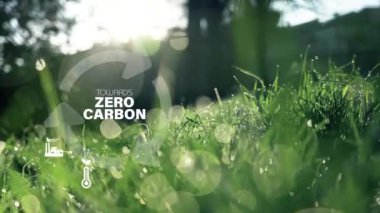 Ağ sıfır emisyon ve karbon nötr konsept. Net sıfır sera gazı emisyonları hedef 2050. Yeşil doğa arka plan 44k video iklim nötr uzun vadeli stratejisi