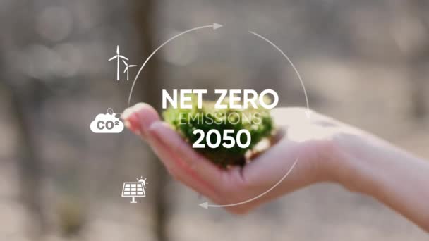 Net Nul Carbon Neutral Koncept Nettoemissionsmål Drivhusgasser Nul Klimaneutral Langsigtet – Stock-video