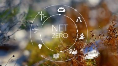 2050 'ye kadar net sıfır. Karbon nötr. Net sıfır sera gazı emisyon hedefi. İklim tarafsız uzun vadeli stratejisi. Zehirli gaz yok. İklim değişikliği ve Grobal Isınma. 4k şirket videosu.