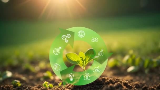 将来のビジネス成長と環境持続可能性のための循環型経済コンセプトと将来のビジネスと環境成長のための汚染を減らす 企業ビデオ — ストック動画