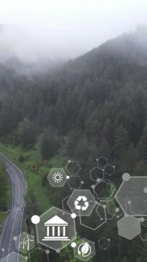 Ağ sıfır ve karbon nötr konsept. Net sıfır sera gazı emisyon hedefi. Manzara geçmişi üzerine uzun vadeli iklim stratejisi. Dikey video...