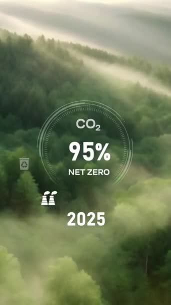 Co2 게이지 비율의 디지털 보드는 0으로 떨어집니다 2050 애니메이션 환경을위한 — 비디오