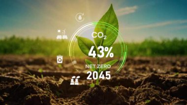 Karbondioksit seviyesindeki gösterge paneli 0 'a düştü. 2050 yılına kadar ağ sıfır emisyon konsepti, ağ sıfır emisyon, 2050, karbon nötr konsept. CO2 azalması. Net sıfır sera gazı. 
