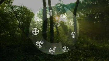 Gelecekteki iş büyümesi ve çevresel sürdürülebilirlik için dairesel ekonomi kavramı ve gelecekteki iş ve çevre kirliliğinin azaltılması ve yeşil orman arka planıyla ilgili çevresel büyüme kurumsal videosu