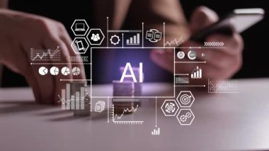 Yapay zeka kavramı. Büyük veriler, makine öğrenimi, büyük veri ağı ve yenilik. Yeni teknoloji trendleri. iş ve sanayide yenilik ve teknoloji dönüşümü....