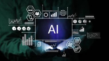 Büyük veri konsepti, makine öğrenimi, büyük veri ağı ve 2025 yılındaki yenilikçilik. Yeni teknoloji trendleri. iş dünyasındaki ve endüstriyel 45 'lik videodaki yenilik ve teknoloji dönüşümü.....