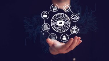 Büyük verilerin yapay zeka konsepti, makine öğrenimi, büyük veri ağı ve 2025 yılındaki yenilik. Yeni teknoloji trendleri. iş dünyasındaki ve endüstriyel 45 'lik videodaki yenilik ve teknoloji dönüşümü.....