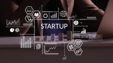 SturtupBusines kavramı. Finans. İş kurma, modern sanal arayüzde simge pazarlama.