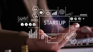 SturtupBusines kavramı. Finans. İş kurma, modern sanal arayüzde simge pazarlama. 4k video..