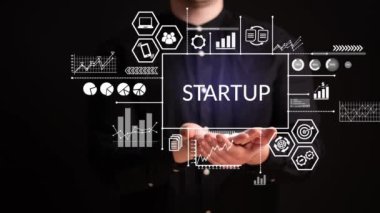 SturtupBusines kavramı. Finans. İş kurma, modern sanal arayüzde simge pazarlama...