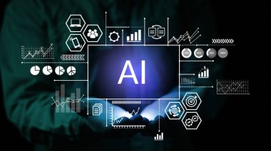 Büyük veri konsepti, makine öğrenimi, büyük veri ağı ve 2025 yılındaki yenilikçilik. Yeni teknoloji trendleri. iş ve sanayide yenilik ve teknoloji dönüşümü