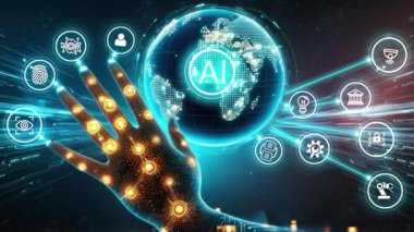  Robot elde yapay zeka yapay zeka teknolojisi. Robot yapay zeka yenilikçi sohbet robotu. Komut oluşturulan yapay zeka, dijital dönüşüm ve fütüristik teknoloji konsept 4k.
