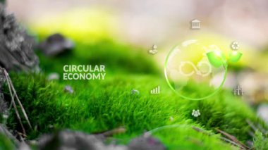 Gelecekteki iş büyümesi ve çevresel sürdürülebilirlik için dairesel ekonomi kavramı ve gelecekteki iş ve çevre büyümesi için kirliliği azaltmak. Dairesel ekonomi simgesi.