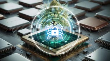 Siber güvenlik kavramı. İnternet, saldırıları bir hackerdan korumak. Çevrimiçi bir sistemde şifre gizlilik kavramı, suçtan korunan veriler, virüs siberi. siber güvenlik teknolojisi dijital bilgi 4k