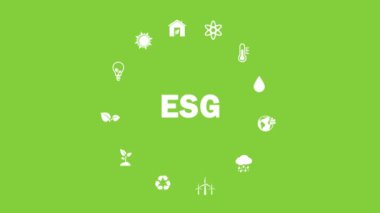 ESG çevresel sosyal yönetim. Yatırım işi konsepti. ESG dijital simgeleri yeşil arkaplanda izole edildi. Bilgi