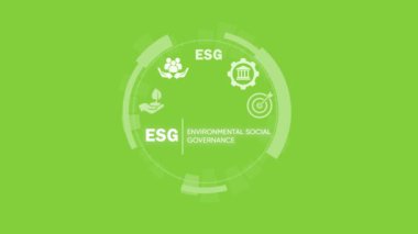 ESG çevresel sosyal yönetim. Yatırım işi konsepti. Yeşil arkaplan 4k videosunda ESG dijital simgeleri izole edildi..