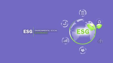 ESG çevresel sosyal yönetim. Yatırım işi konsepti. ESG dijital simgeleri mavi arkaplanda izole edildi. Bilgi.