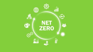 Sıfır, karbon nötr konsept. Ağ sıfır sera gazı emisyonları hedef 2050. Yeşil arka planda izole edildi