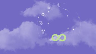  Gelecekteki iş büyümesi ve çevresel sürdürülebilirlik ve kirliliği azaltmak için dairesel ekonomi kavramı. Mavi arka planda izole edilmiş dairesel ekonomi sembolü.