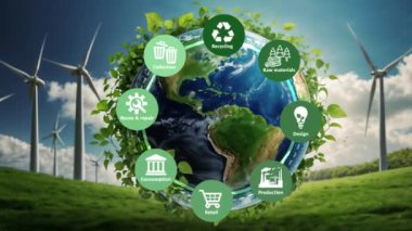 Gelecekteki iş büyümesi ve çevresel sürdürülebilirlik için dairesel ekonomi kavramı ve gelecekteki iş ve çevre büyümesi için kirliliği azaltmak..