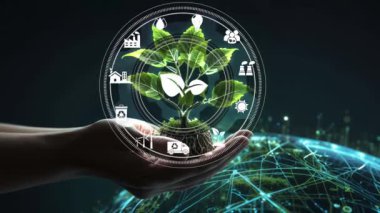 Gelecekte sürdürülebilir iş ve çevre büyümesi kavramında sonsuz dairesel ekonomiye sahip dairesel ekonomi simgesi. Yeşil teknoloji kavramı.