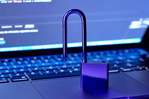 The lock on the computer laptop in purple colors