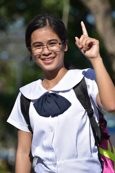 Filipina Teenage Female Having Idea Wearing Glasses — Stock Photo, Image