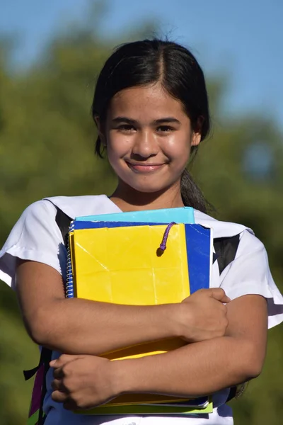 Happy Young Filipina Female Student Wearing Uniform Holding Textbooks — Stock Photo, Image