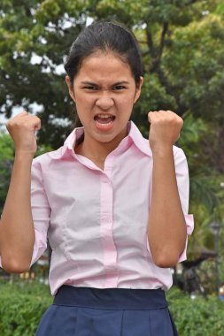 Park 'ta Pembe Gömlekli Asyalı Kadın ve Öfke