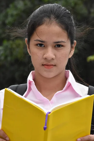 Allvarlig Ungdomlig Filippinska Person Med Läroböcker — Stockfoto