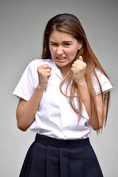 Uma Adolescente Irritada Usando Saia — Fotografia de Stock